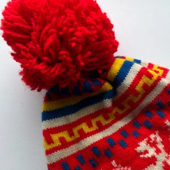 Vintage Red Moose Pom Ski Winter Hat - Picture 2 of 3